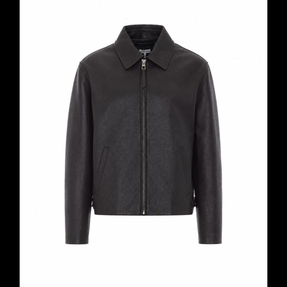 Loewe Men Zip Leather Jacket With Mini Anagram Logo